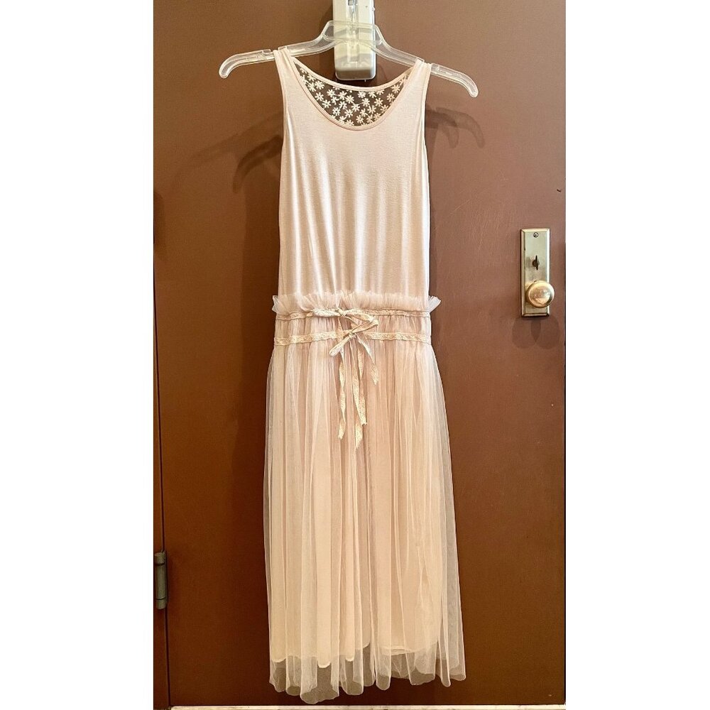 JAPANESE Vintage Beige Tulle Lace Sheer Summer Dress